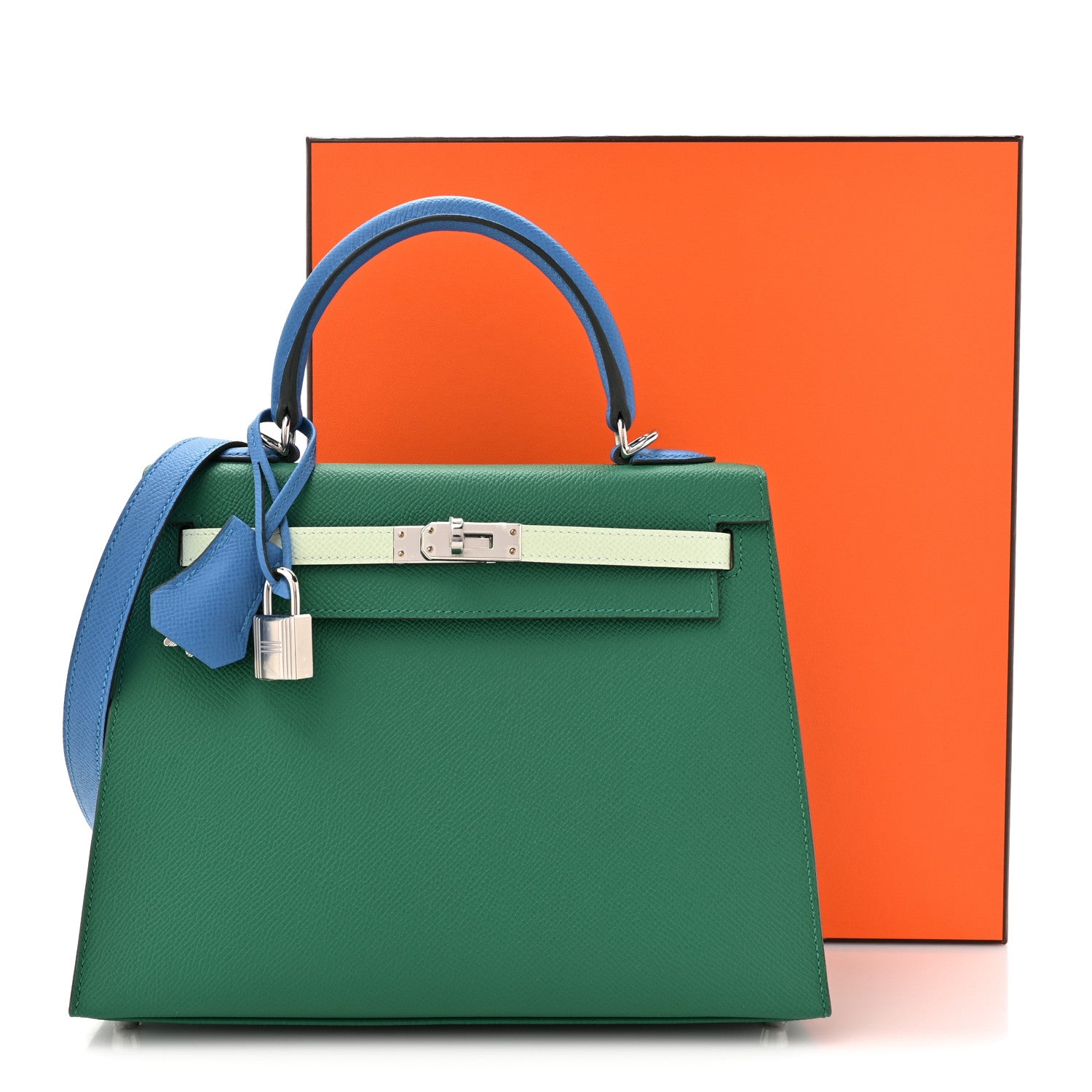 Hermes Epsom Kelly Sellier 25 Vert Vertigo Vert Fizz Bleu France 11 of 11