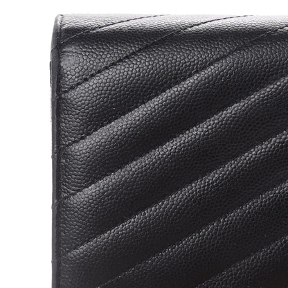 Saint Laurent Grain De Poudre Matelasse Chevron Monogram Flap Wallet Black 11 of 13