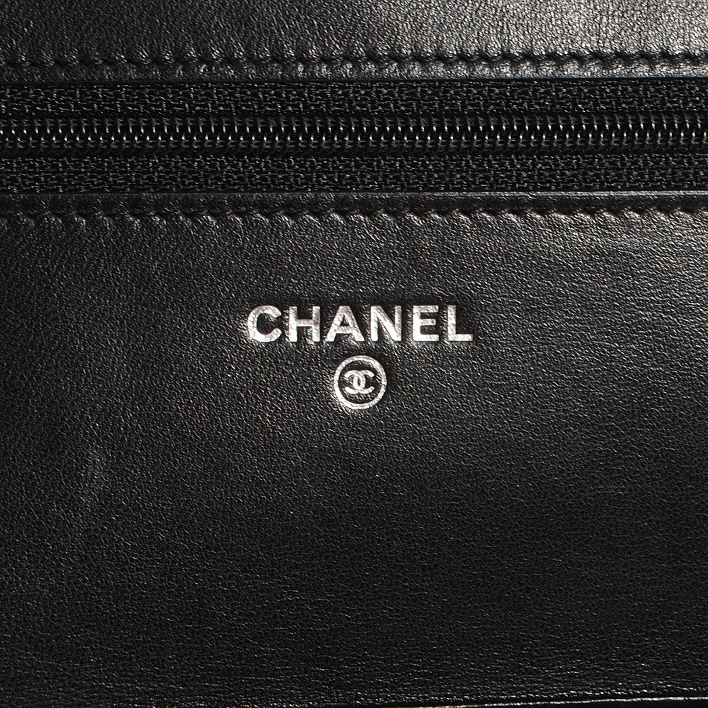 Lambskin Camellia Embossed Wallet on Chain WOC Black