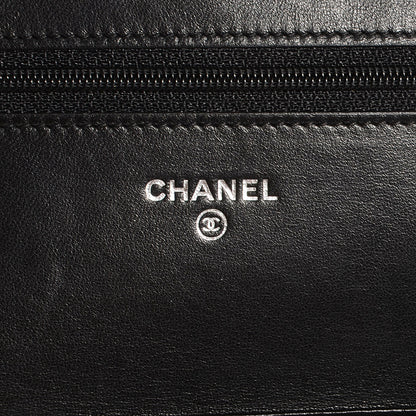 Chanel Lambskin Camellia Embossed Wallet on Chain WOC Black 6 of 7