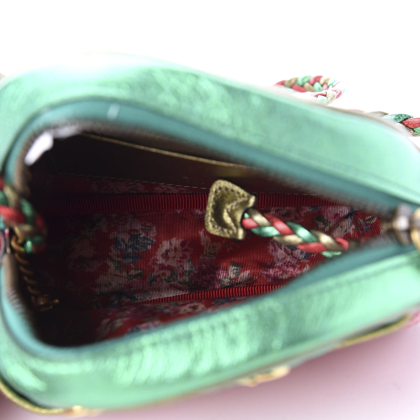Laminated Nappa Trapuntata Mini Zumi Dome Shoulder Bag Rosso Jasmine Green Rame