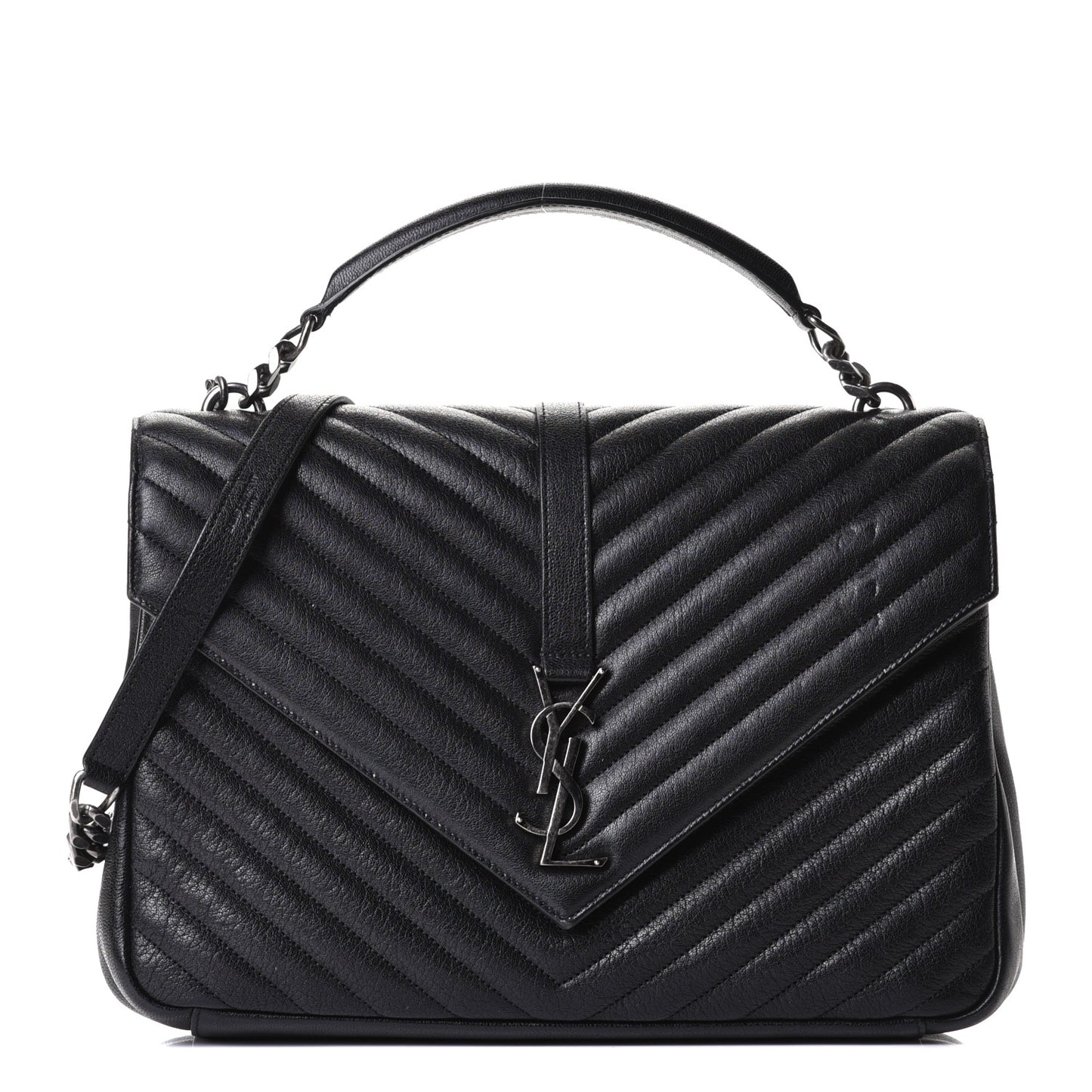 Sheepskin Matelasse Chevron Monogram Large College Satchel Black