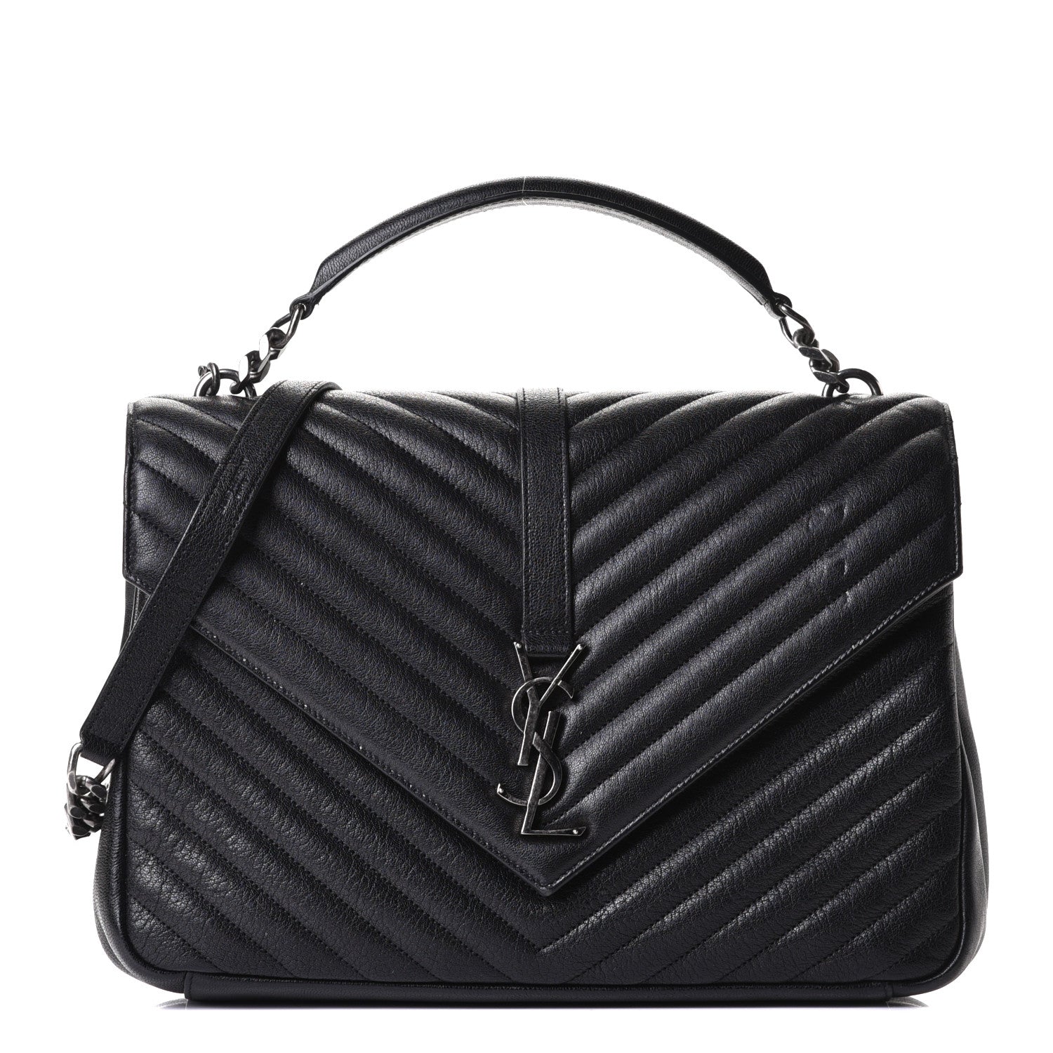 Saint Laurent Sheepskin Matelasse Chevron Monogram Large College Satchel Black 1 of 7