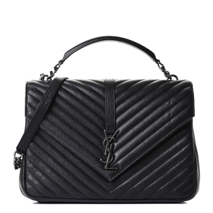 Saint Laurent Sheepskin Matelasse Chevron Monogram Large College Satchel Black 1 of 7