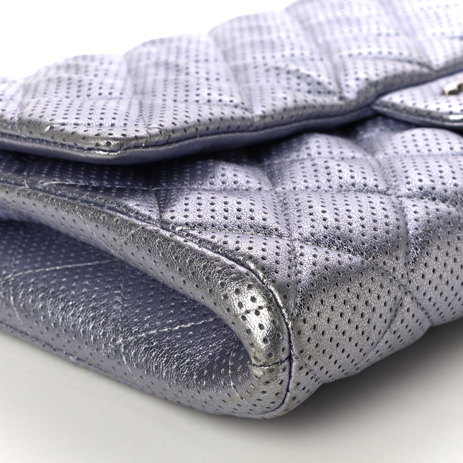 Chanel Metallic Perforated Lambskin Quilted Clutch With Chain Flap Silver 10 of 11