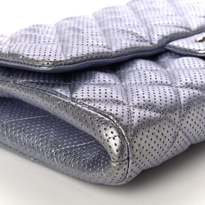 Chanel Metallic Perforated Lambskin Quilted Clutch With Chain Flap Silver 10 of 11