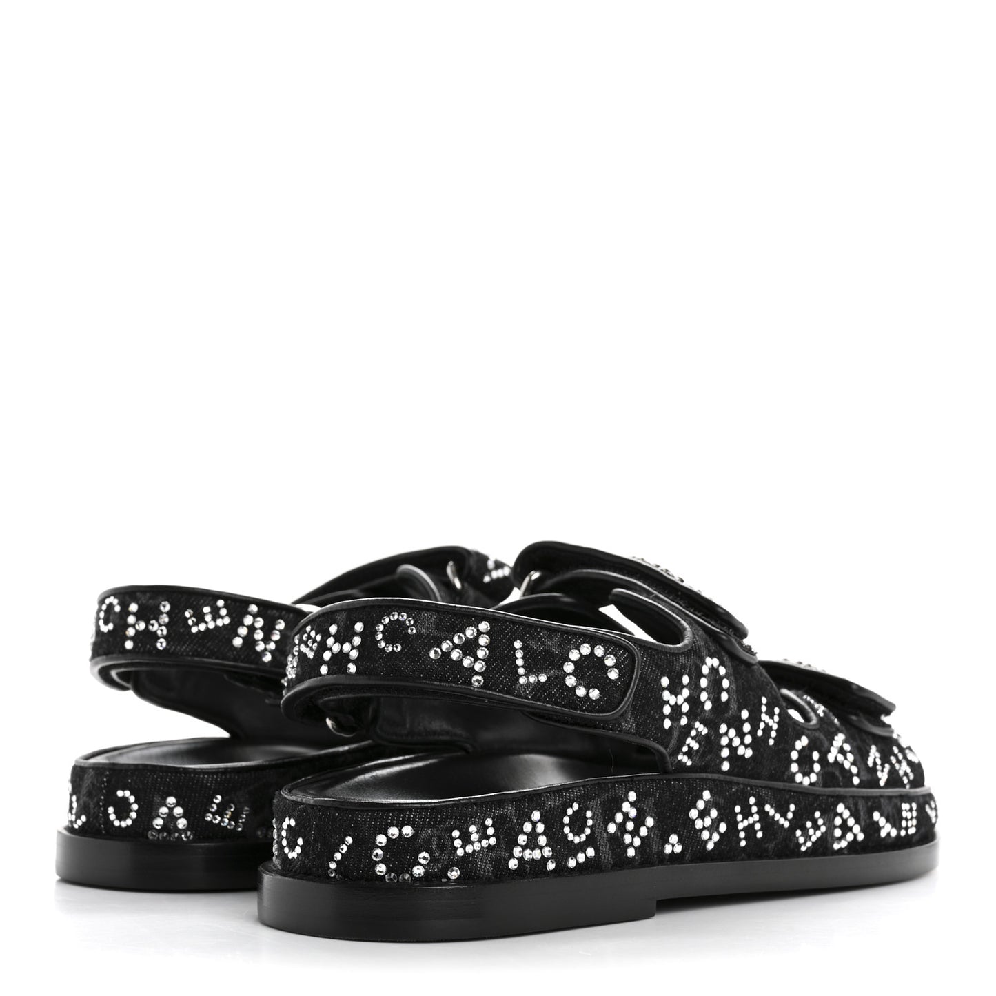 Denim Strass Velcro Dad Sandals 39 Black