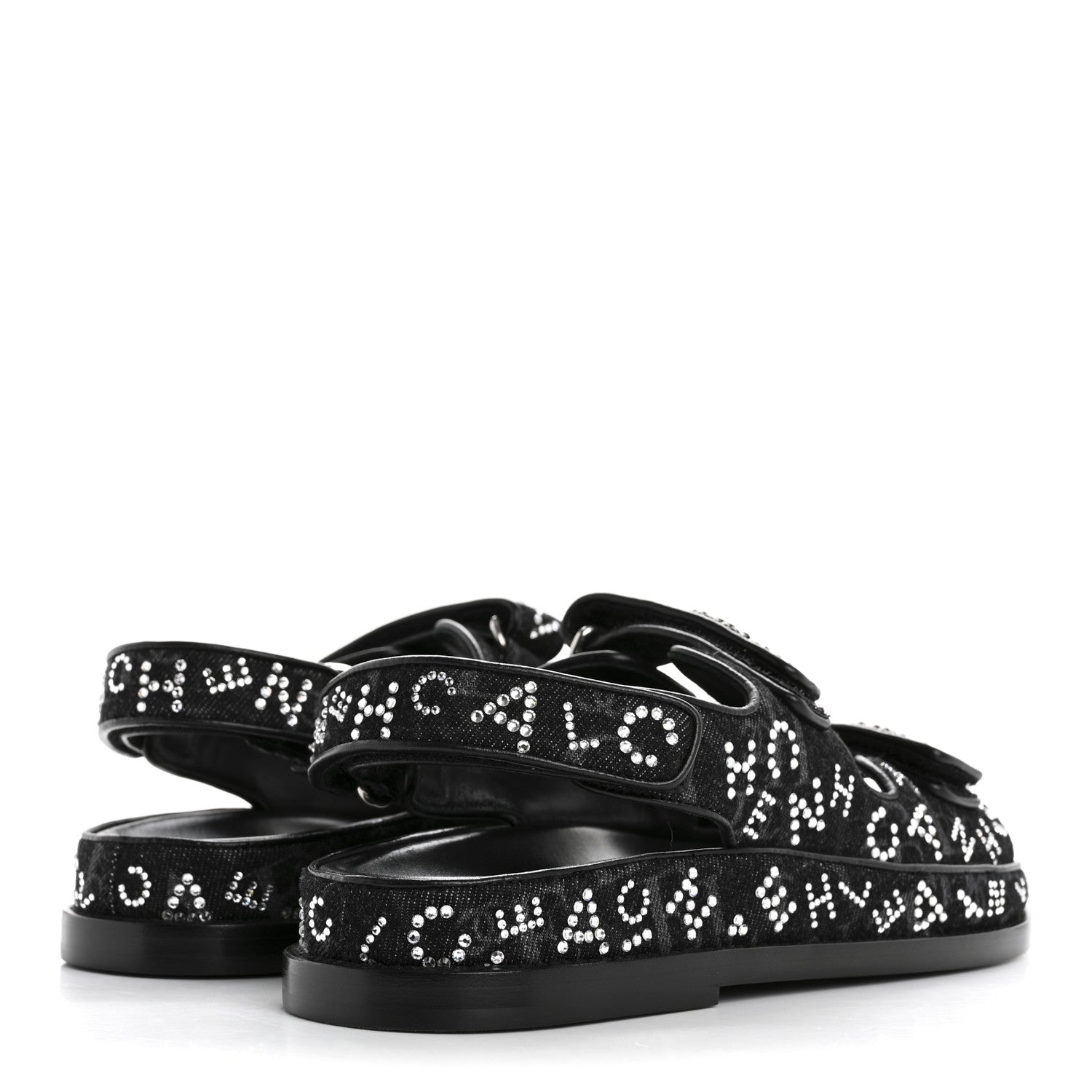 Chanel Denim Strass Velcro Dad Sandals 39 Black 5 of 9