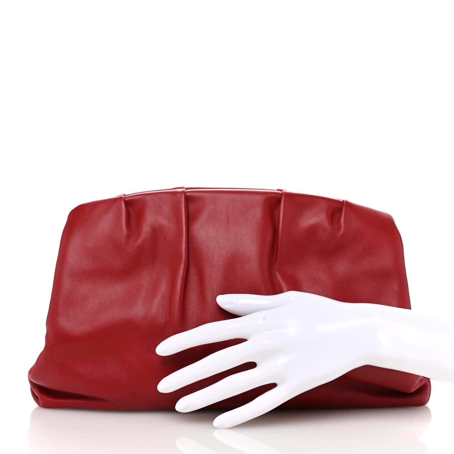 Celine Calfskin Pleated French Lock Clutch Red 2 of 7