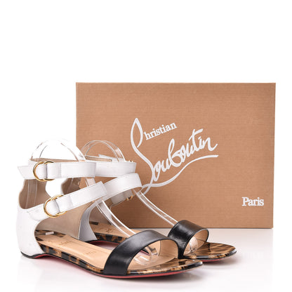 Christian Louboutin Kid Nappa Patent Leopard Tres Bea 50 Gladiator Sandals 39 White Black 16 of 16