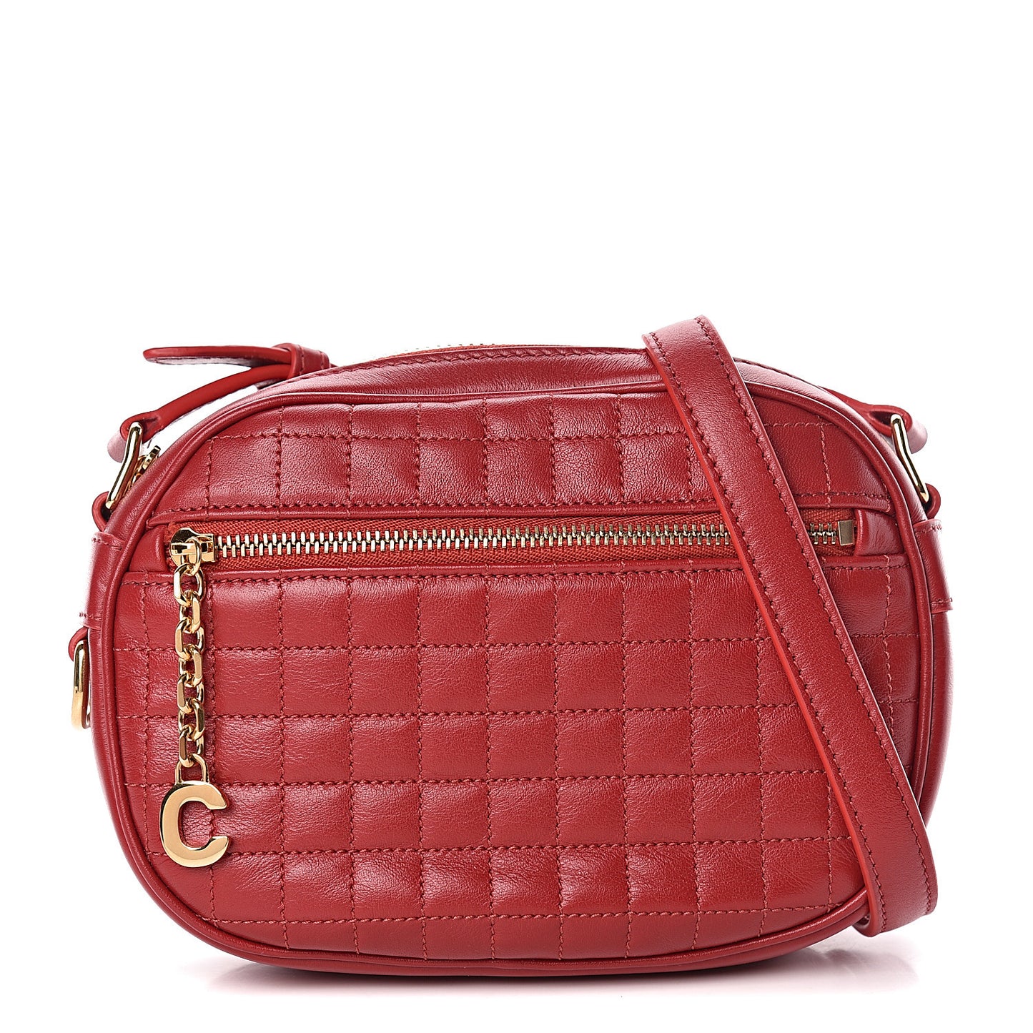 Calfskin Quilted Small C Charm Bag Red