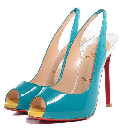 Christian Louboutin Patent Flo Sling 120 Pumps 36 Caraibes Canari 3 of 5