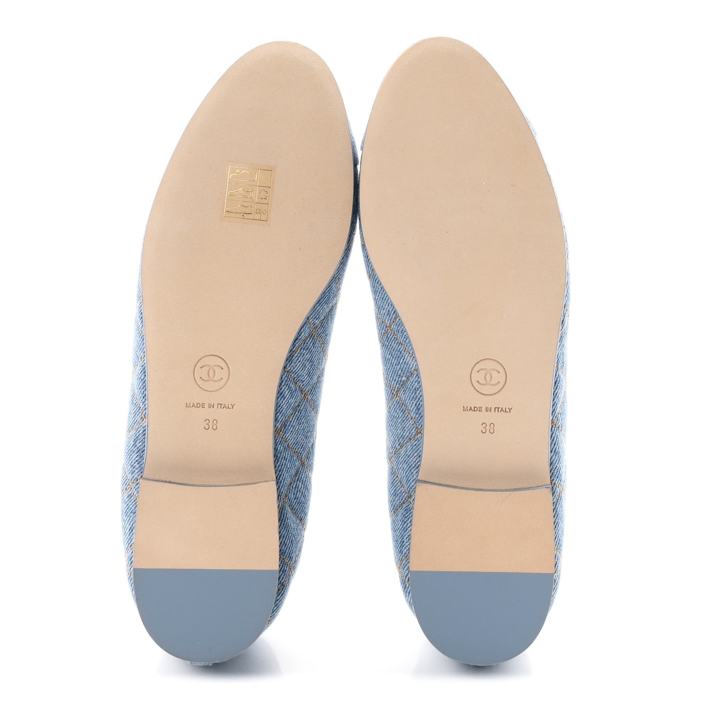 Denim Quilted CC Cap Toe Ballerina Flats 38 Light Blue