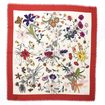 Gucci Silk Flora Gothic Square Scarf Ivory Red 1 of 4