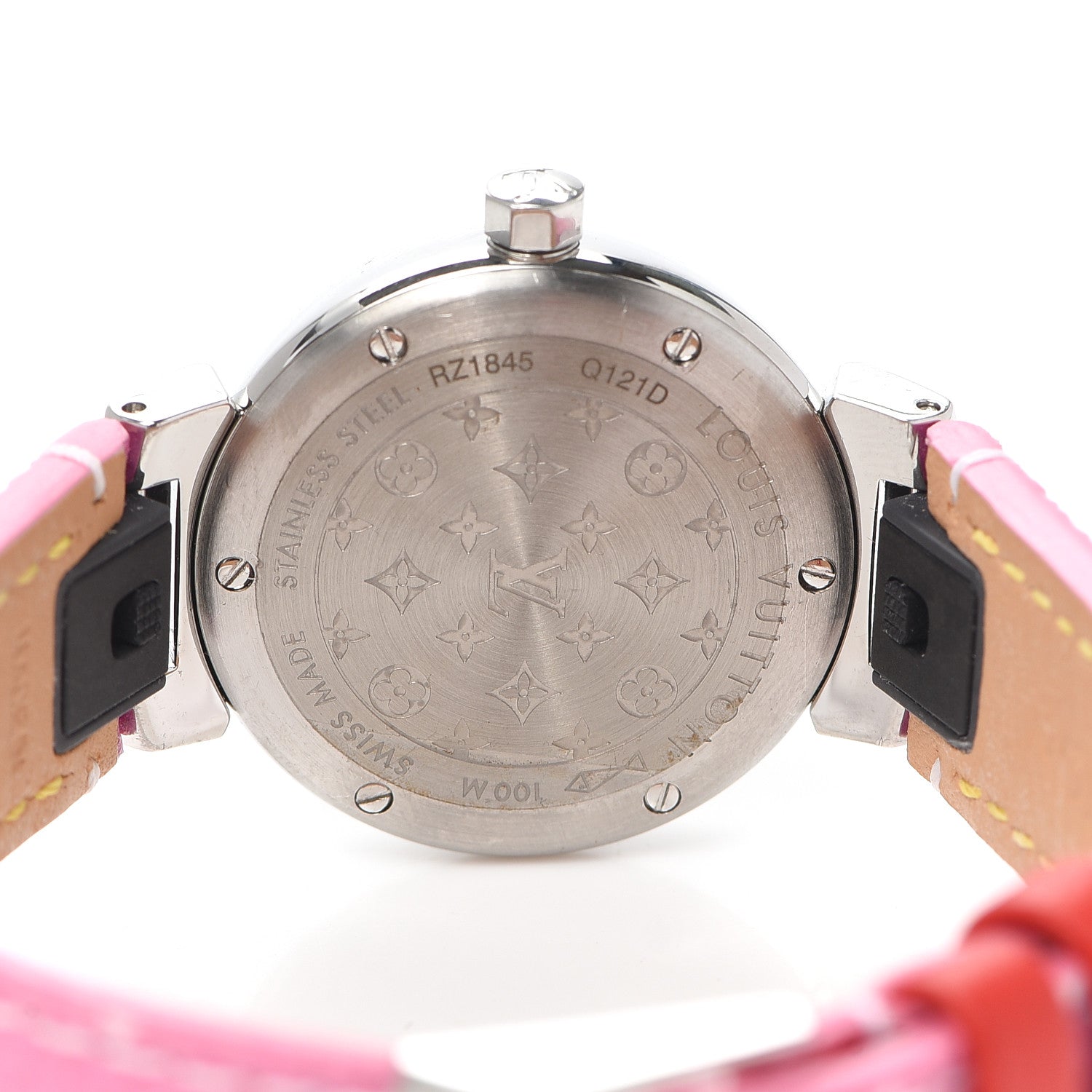 Louis Vuitton Stainless Steel Monogram Diamond 28mm Tambour Quartz Watch Purple 4 of 4