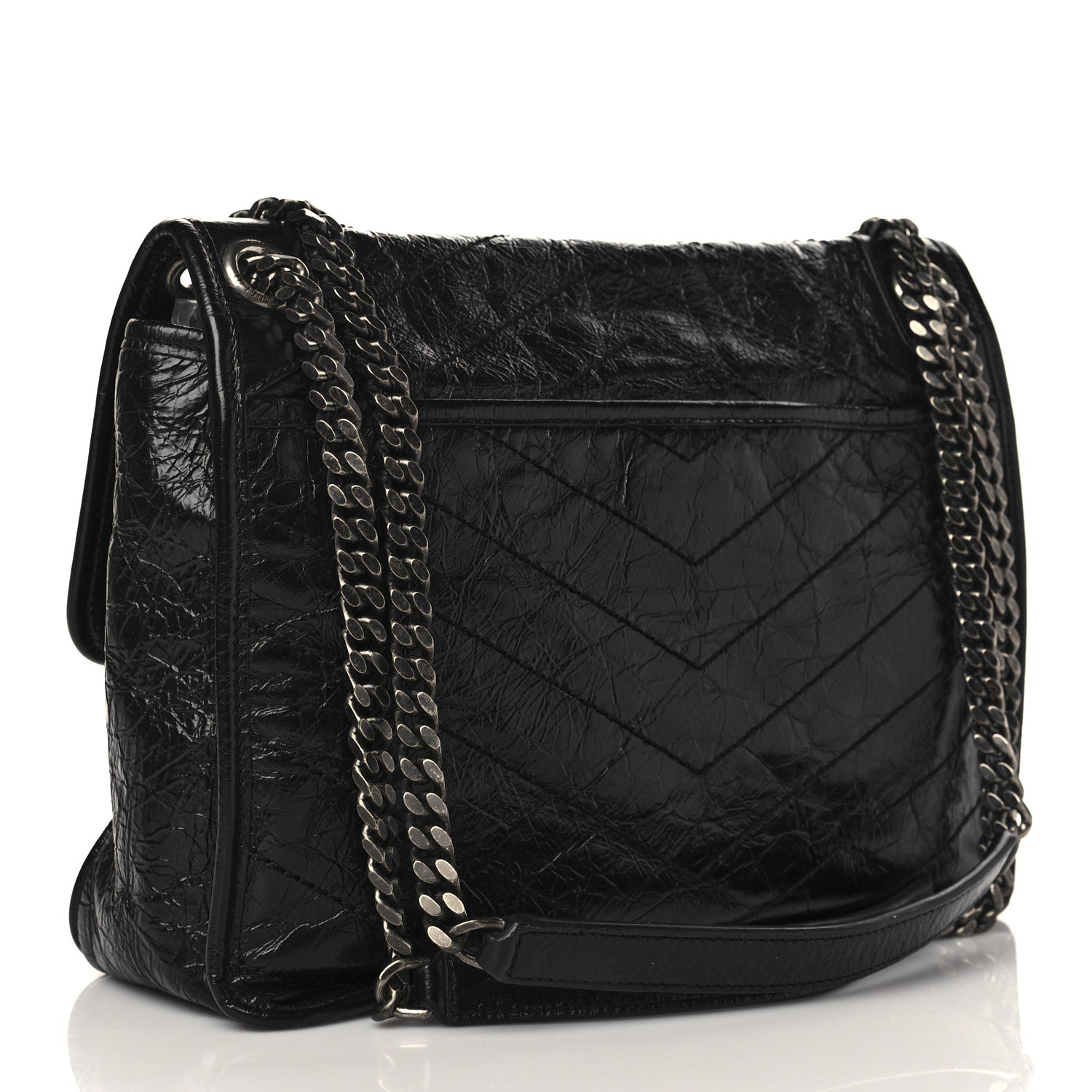 Saint Laurent Crinkled Calfskin Matelasse Monogram Medium Niki Chain Satchel Black 3 of 6