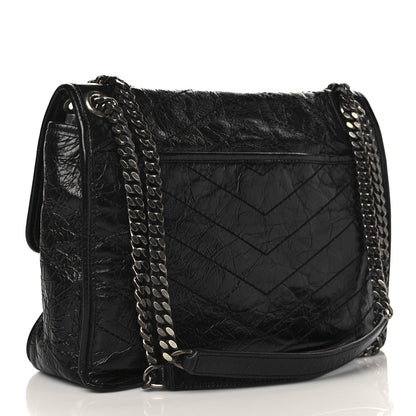 Saint Laurent Crinkled Calfskin Matelasse Monogram Medium Niki Chain Satchel Black 3 of 6