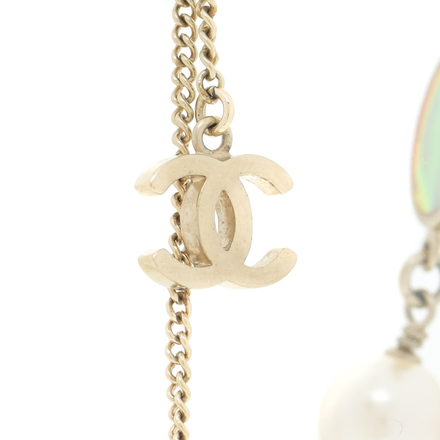 Chanel Iridescent Enamel Pearl CC Short Necklace Pink Gold 7 of 7