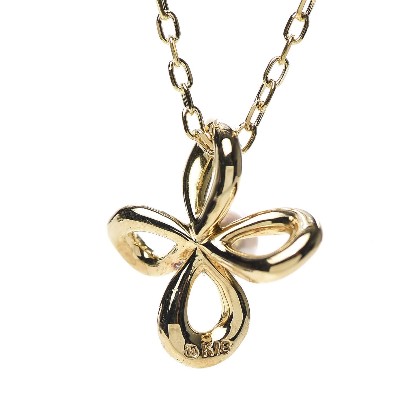 18K Yellow Gold Pearl 4mm Flower Pendant Necklace