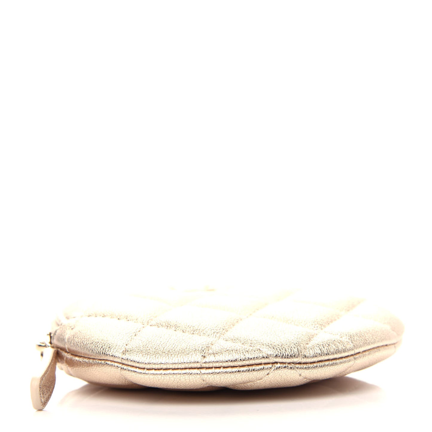 Metallic Lambskin Quilted Round Clip On Coin Purse Gold