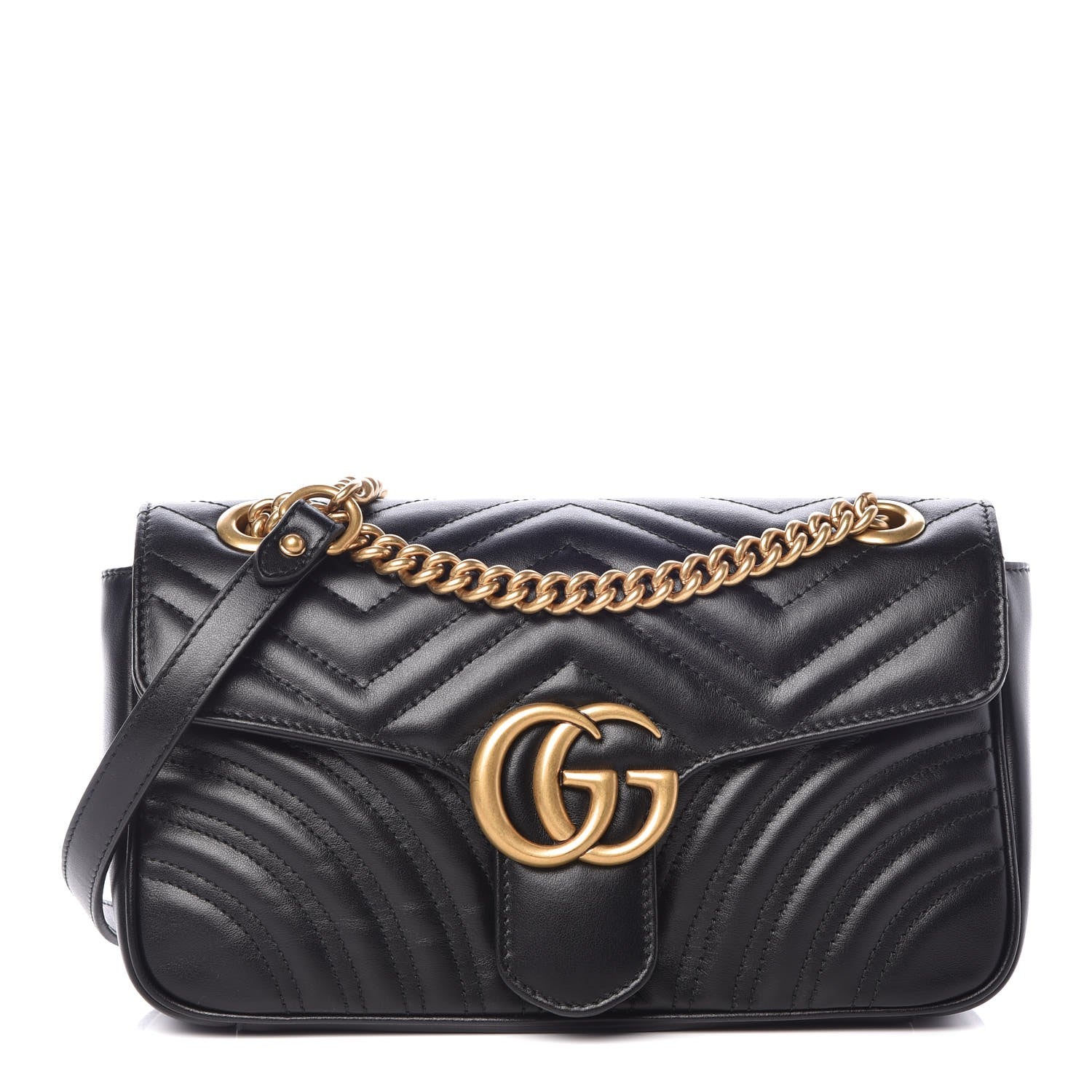 Gucci Calfskin Matelasse Small GG Marmont Shoulder Bag Black 1 of 7