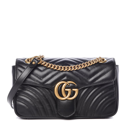 Gucci Calfskin Matelasse Small GG Marmont Shoulder Bag Black 1 of 7