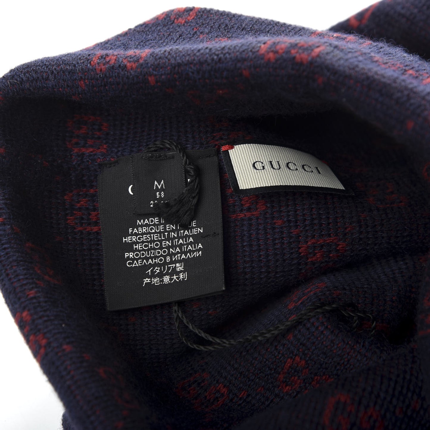 Wool GG Monogram Beanie Hat M Navy Red