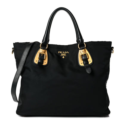Prada Tessuto Nylon Soft Calfskin Tote Black 1 of 15