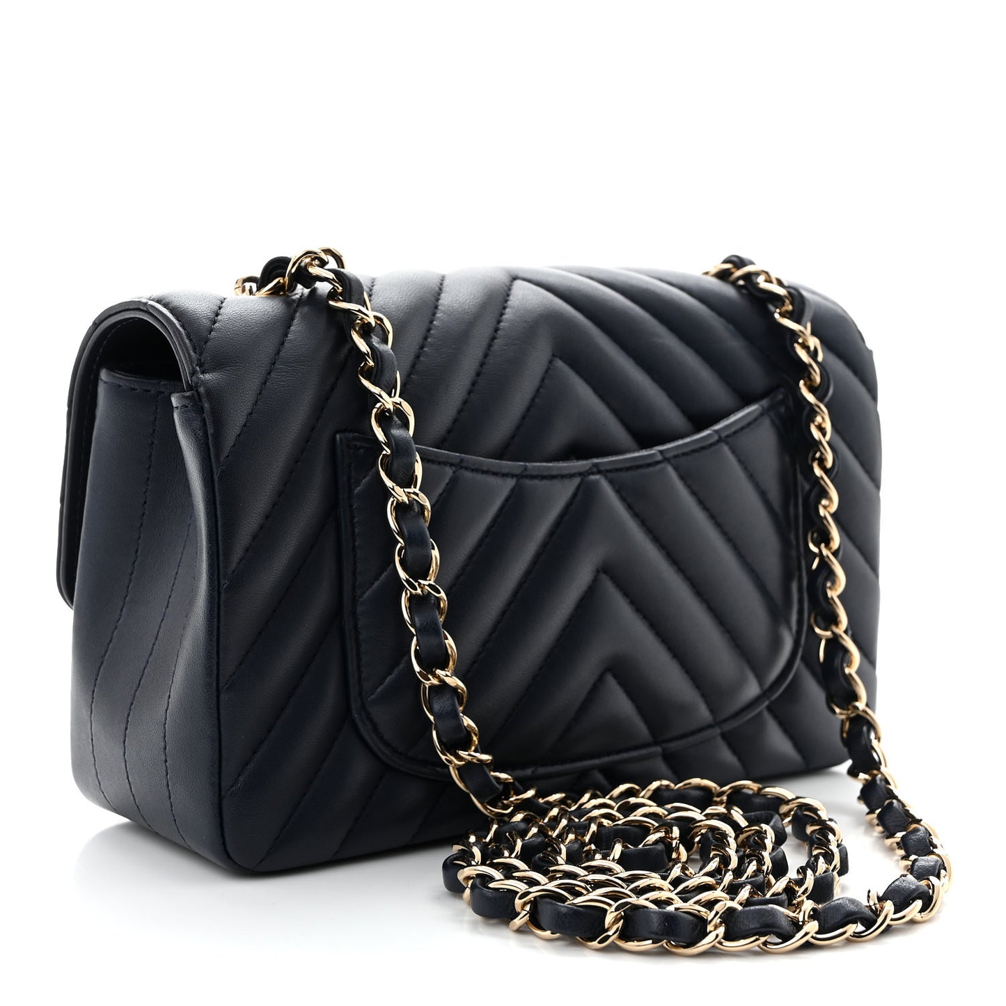 Lambskin Chevron Quilted Mini Rectangular Flap Navy