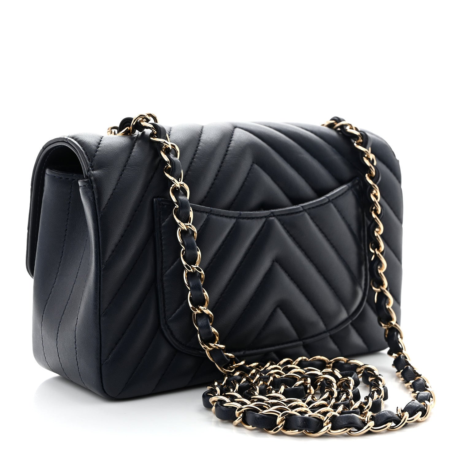 Chanel Lambskin Chevron Quilted Mini Rectangular Flap Navy 3 of 11