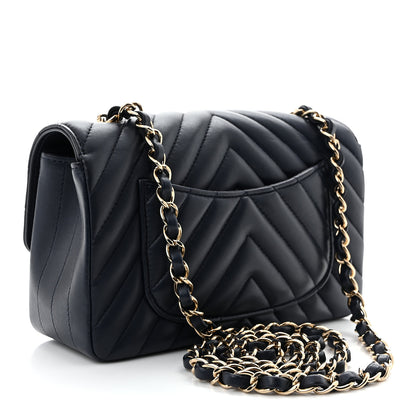 Chanel Lambskin Chevron Quilted Mini Rectangular Flap Navy 3 of 11