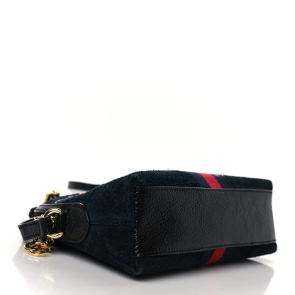 Gucci Suede Patent Dragon Embroidered Small Ophidia Dome Shoulder Bag Blue Multicolor 4 of 9