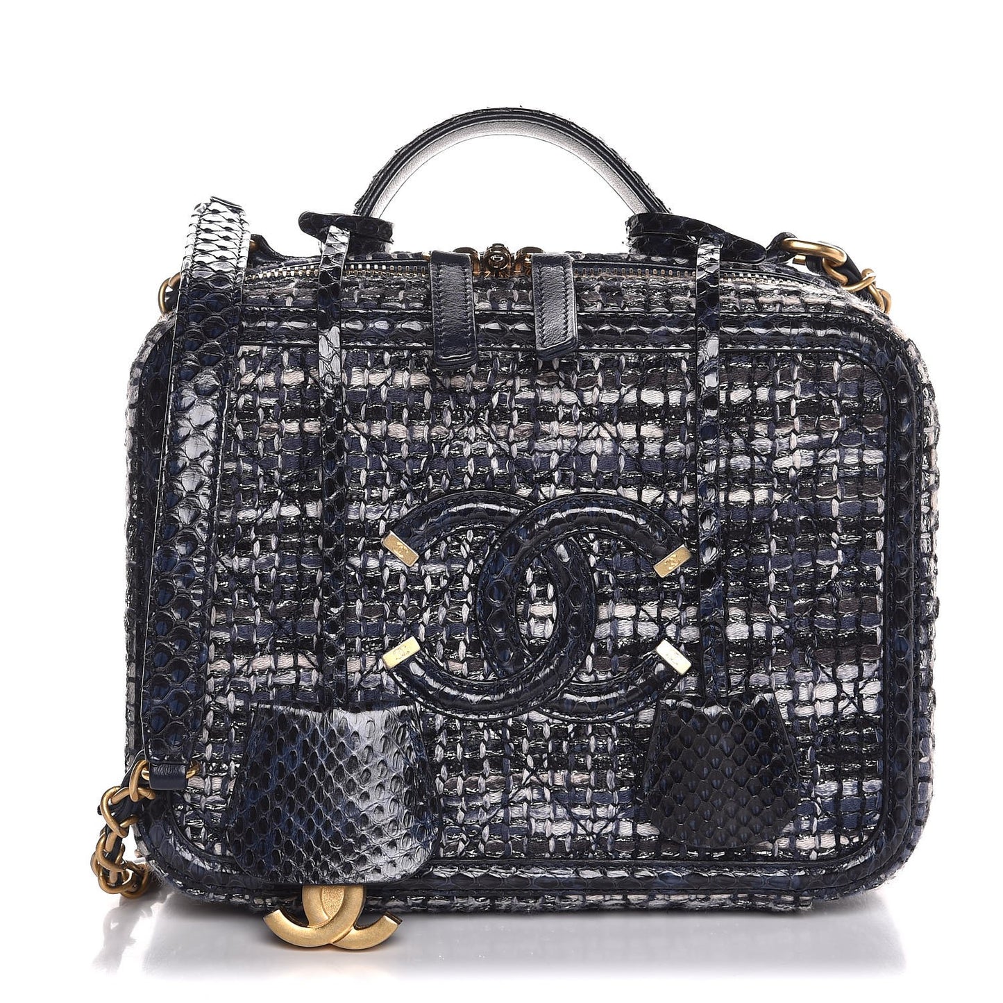 Tweed Snakeskin Quilted Medium CC Filigree Vanity Case Multicolor