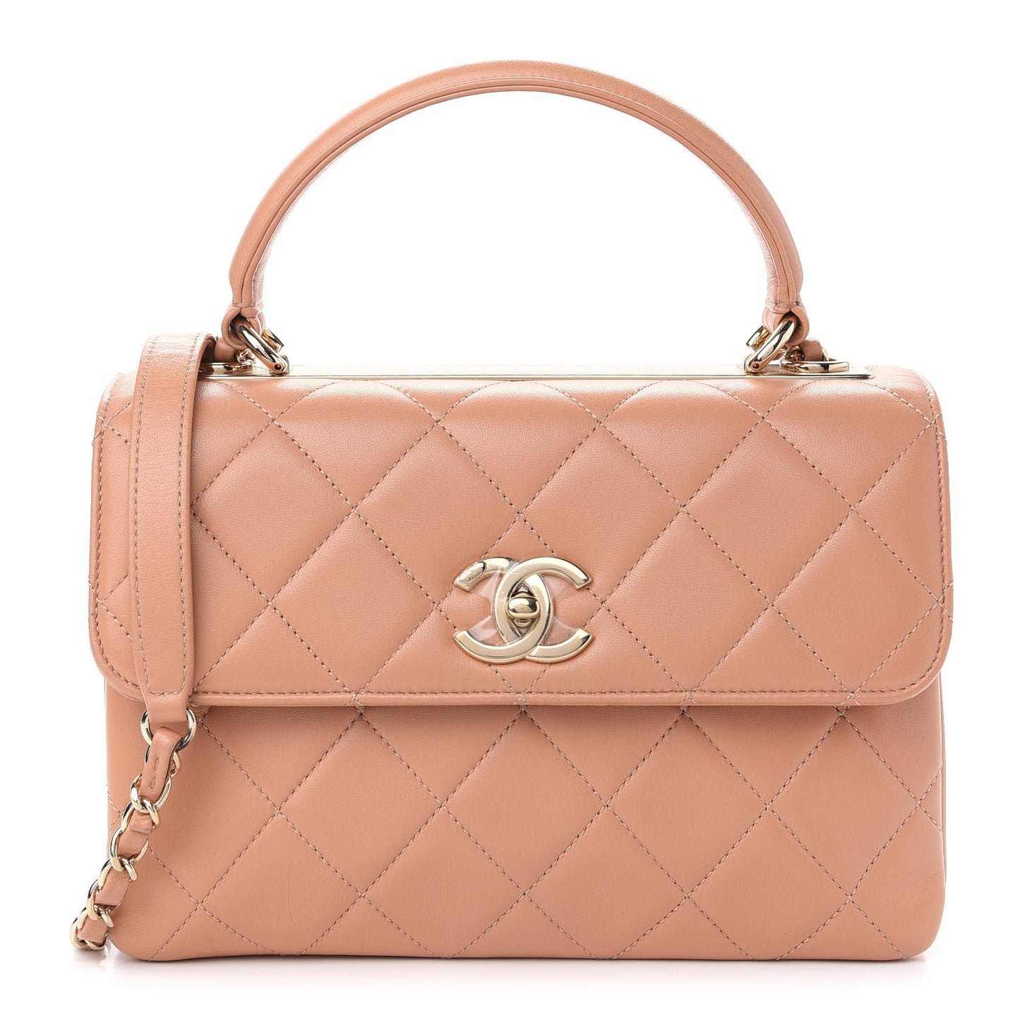 Lambskin Quilted Small Trendy CC Dual Handle Flap Bag Camel