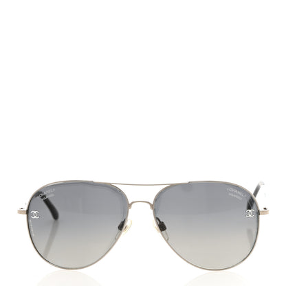 Chanel Aviator CC Sunglasses 4189-T-Q Silver Black 2 of 9