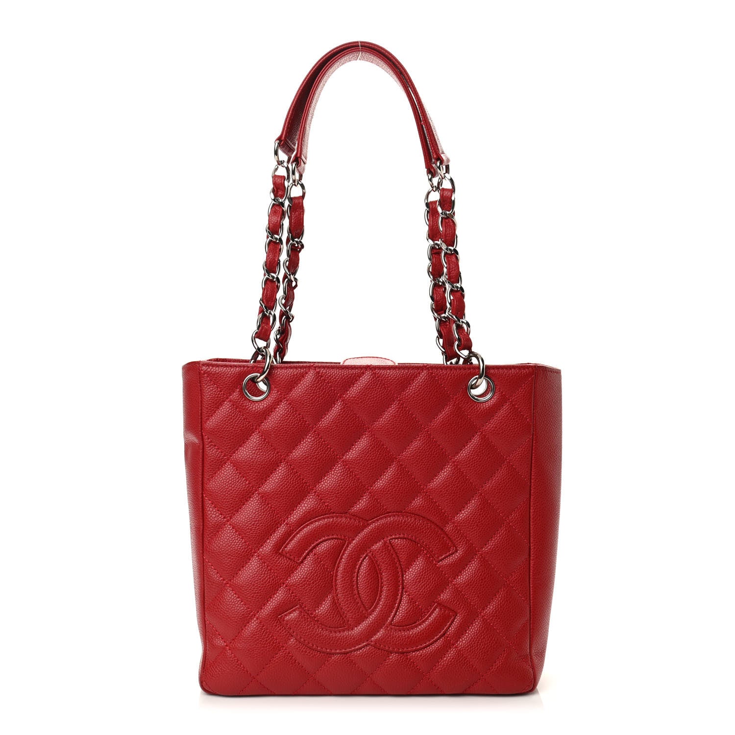 Chanel Caviar Quilted Petit Shopping Tote PST Red 1 of 13