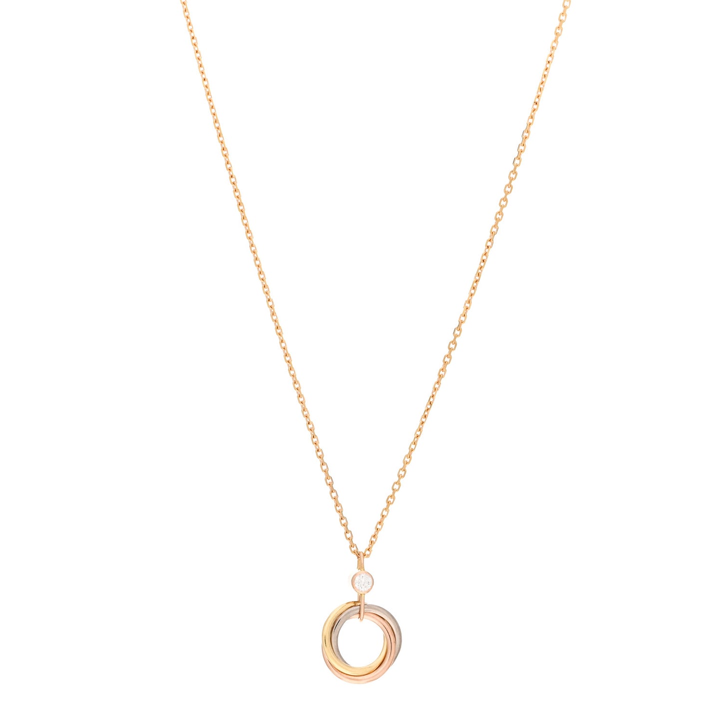 18K Pink Yellow White Gold Diamond Trinity Pendant Necklace