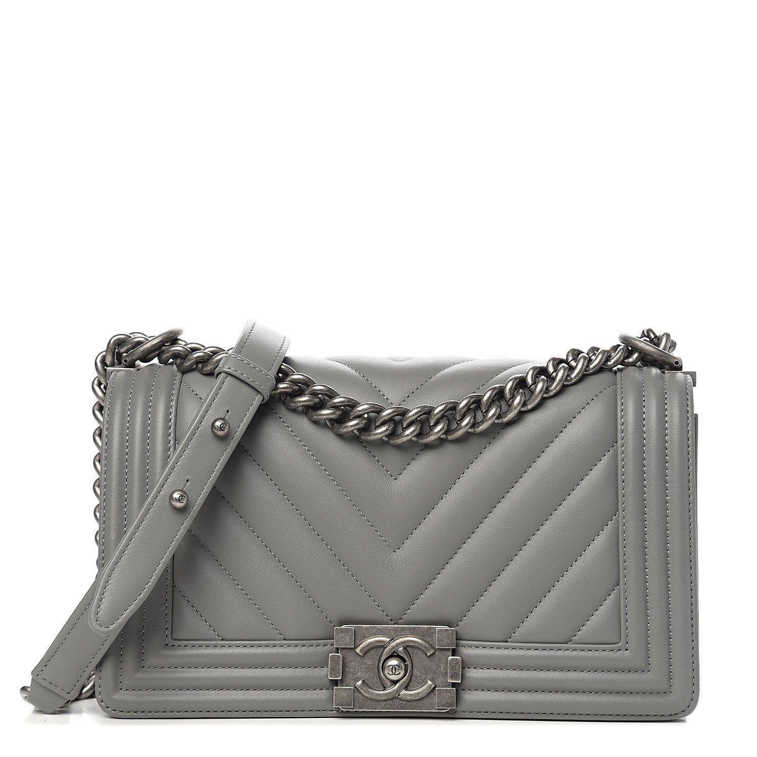 Chanel Calfskin Chevron Quilted Medium Boy Flap Grey 1 of 9
