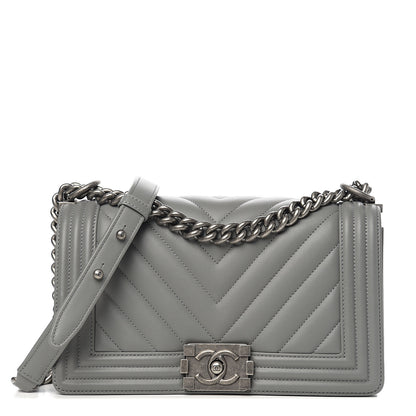 Chanel Calfskin Chevron Quilted Medium Boy Flap Grey 1 of 9