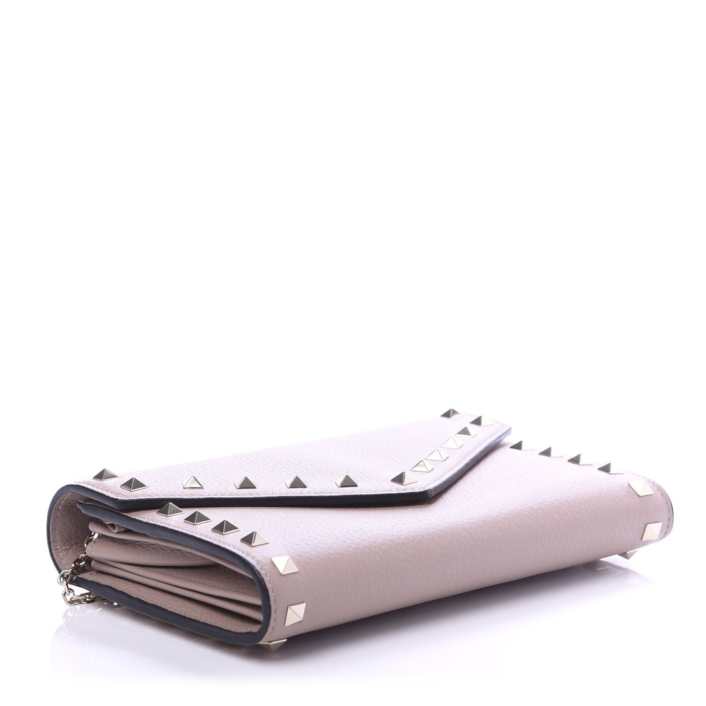 Pebbled Calfskin Rockstud Envelope Wallet on Chain Poudre