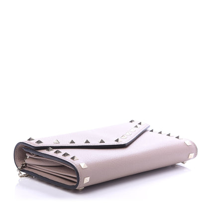 Valentino Garavani Pebbled Calfskin Rockstud Envelope Wallet on Chain Poudre 4 of 10