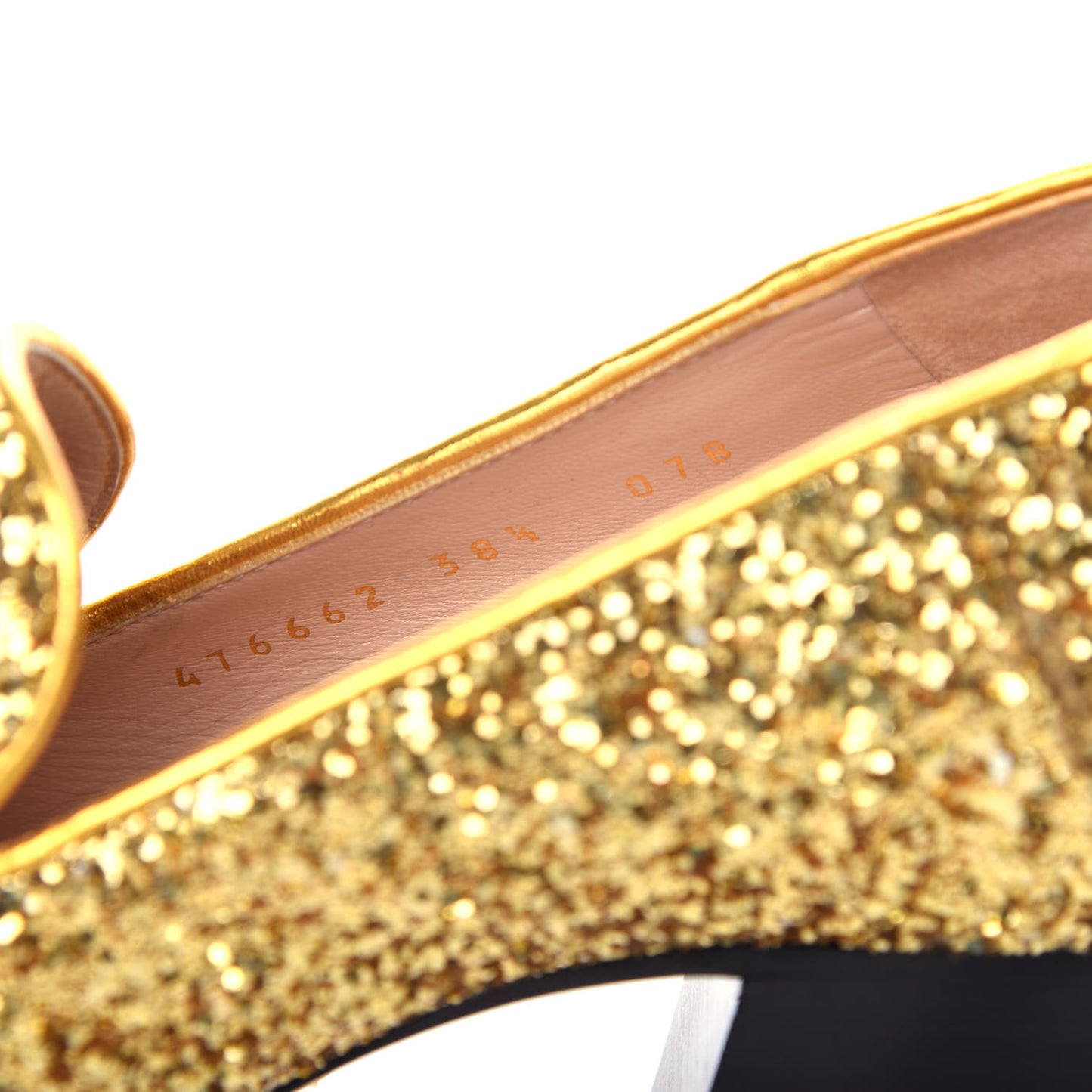 Glitter Nappa Web Peyton 75mm Loafer Pumps 38.5 Oro Vecchio