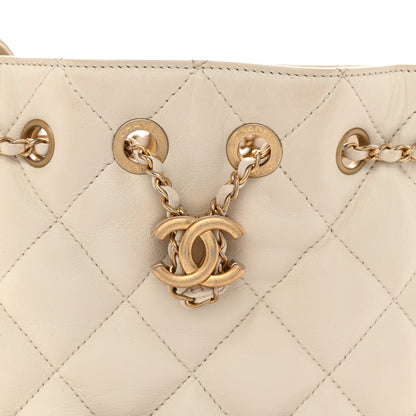 Chanel Aged Calfskin Quilted Chain Bucket Drawstring Bag White 8 of 11