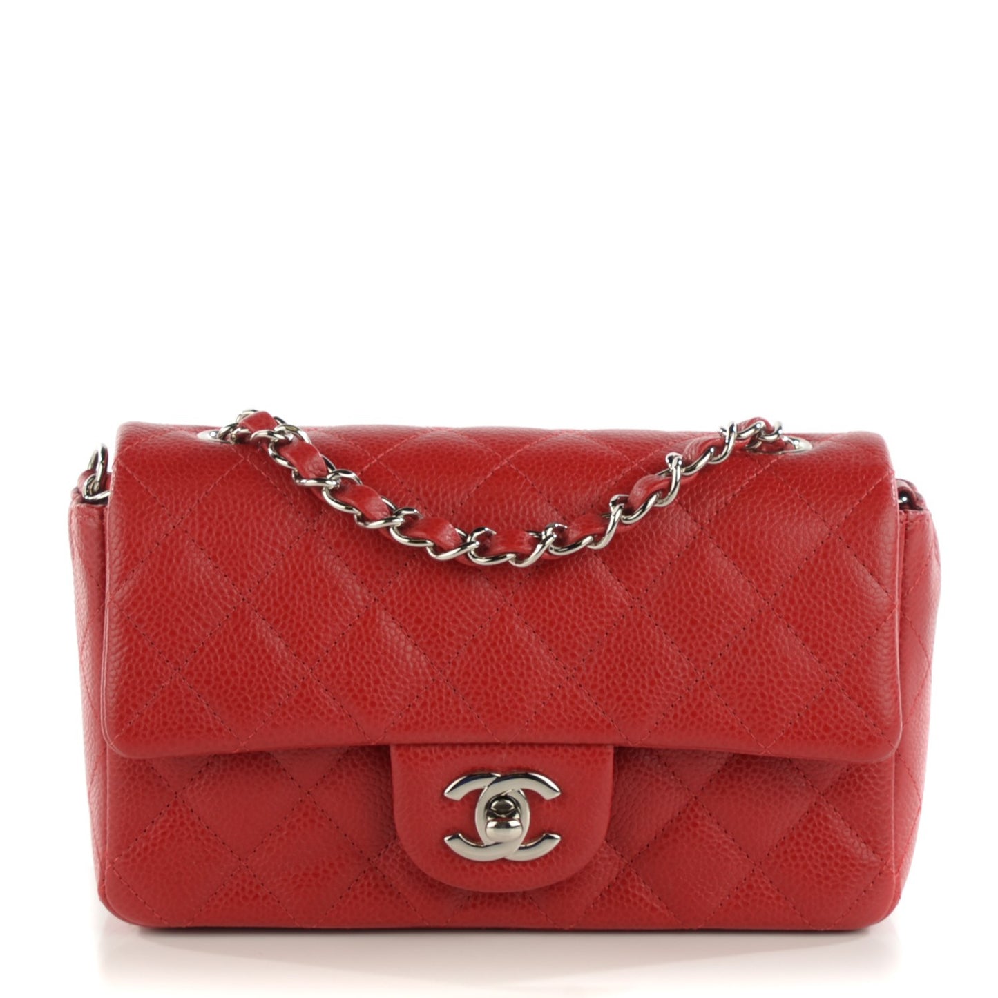 Caviar Quilted Mini Rectangular Flap Red