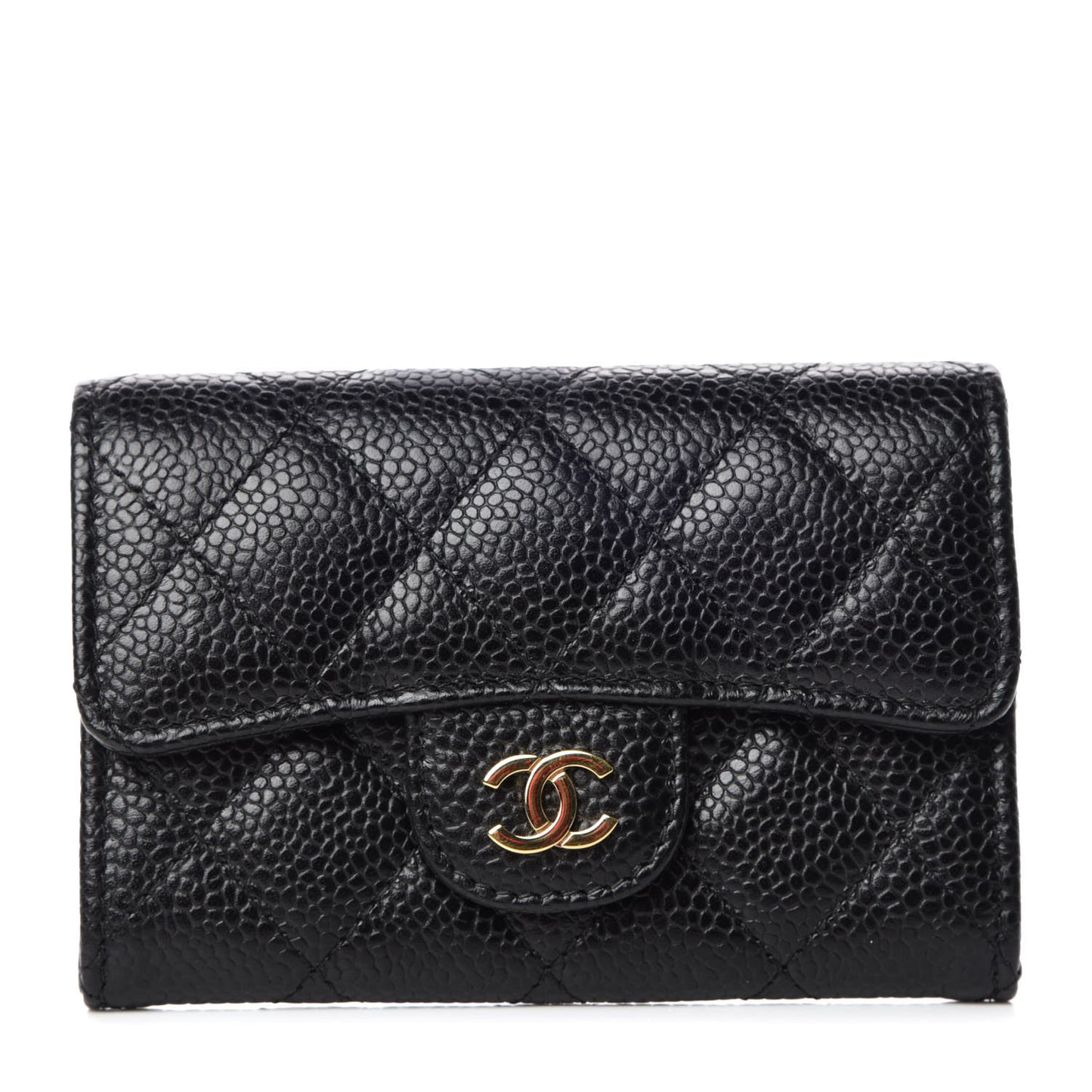 Caviar Quilted Flap Card Holder Black