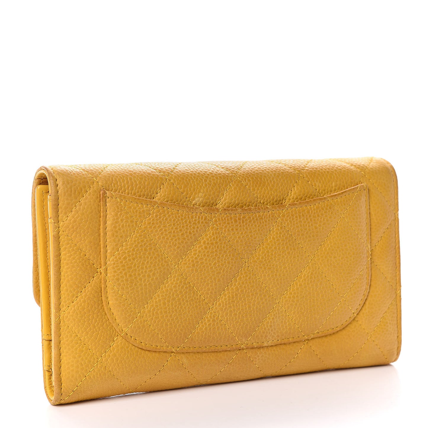 Iridescent Caviar Quilted Large Flap Wallet Yellow