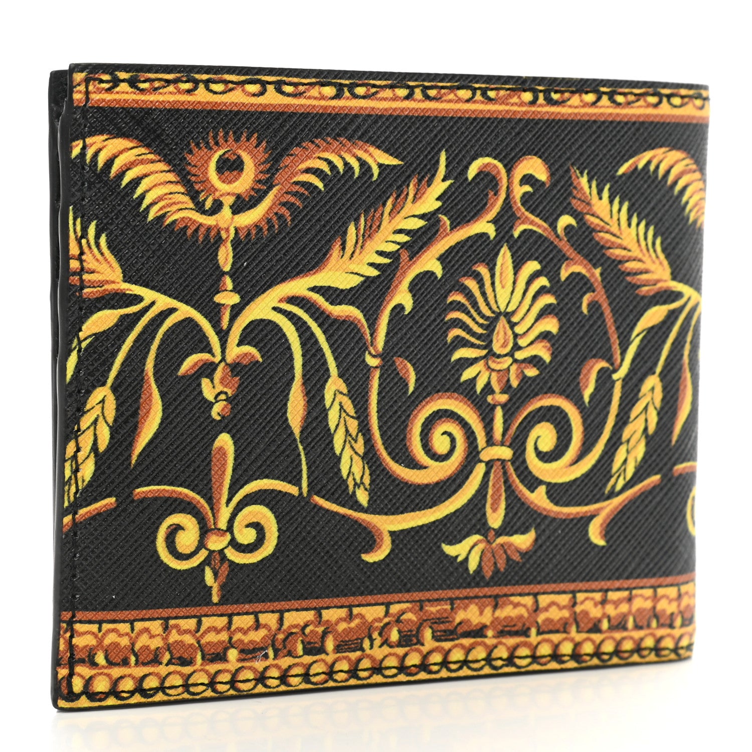 Versace Calfskin PVC Barocco Printed Bi-Fold Wallet Black Gold 3 of 6