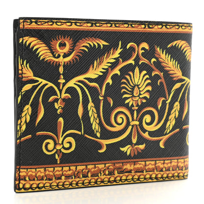 Versace Calfskin PVC Barocco Printed Bi-Fold Wallet Black Gold 3 of 6