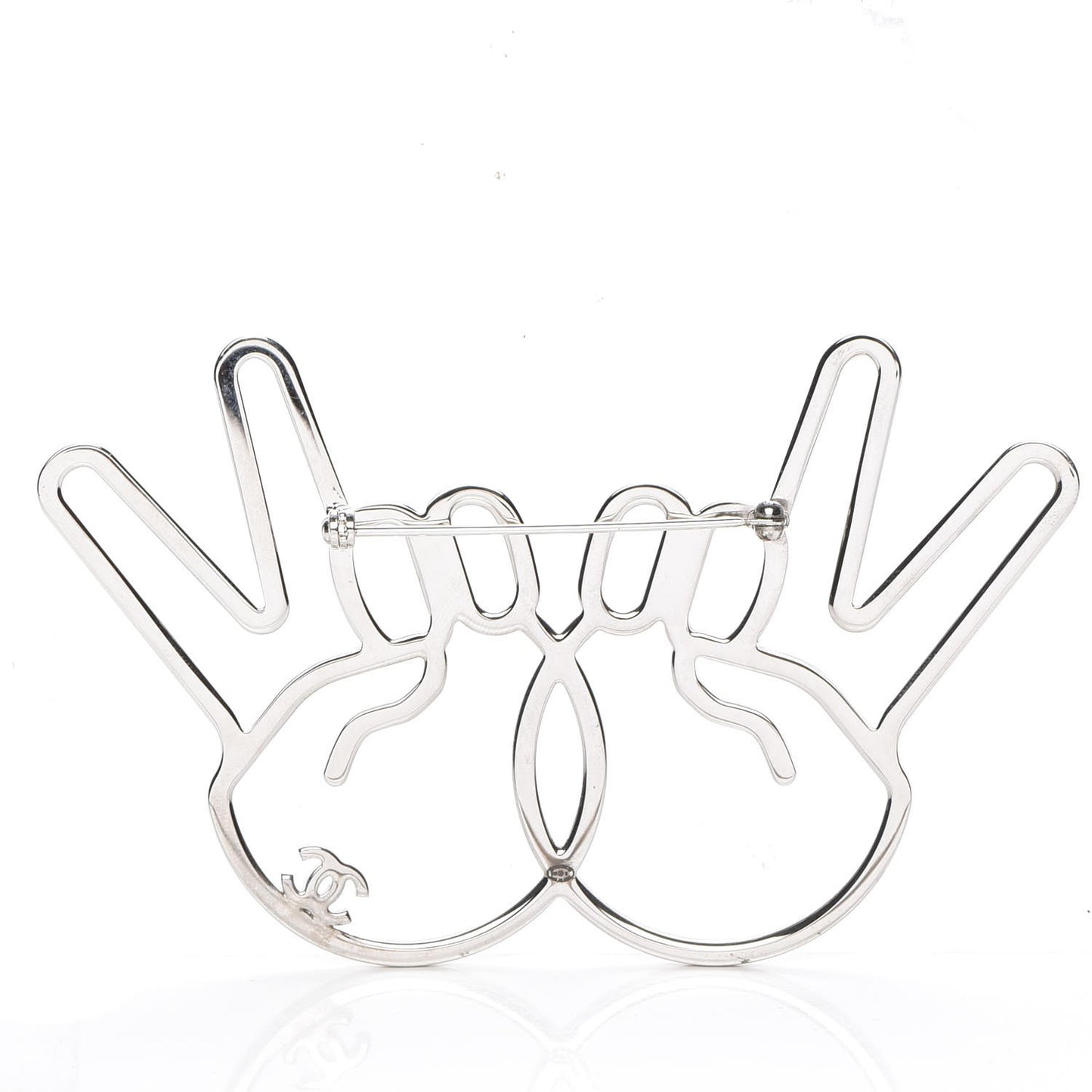 Strass Crystal Peace Sign Emoji Brooch Silver