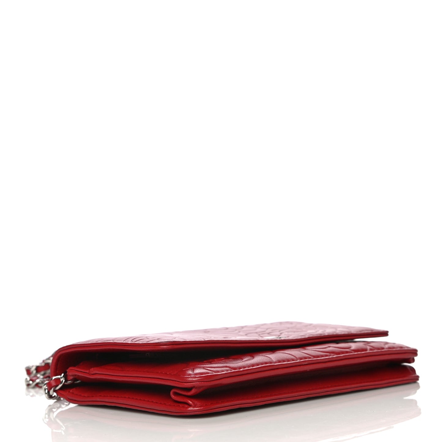 Lambskin Camellia Embossed Wallet On Chain WOC Red